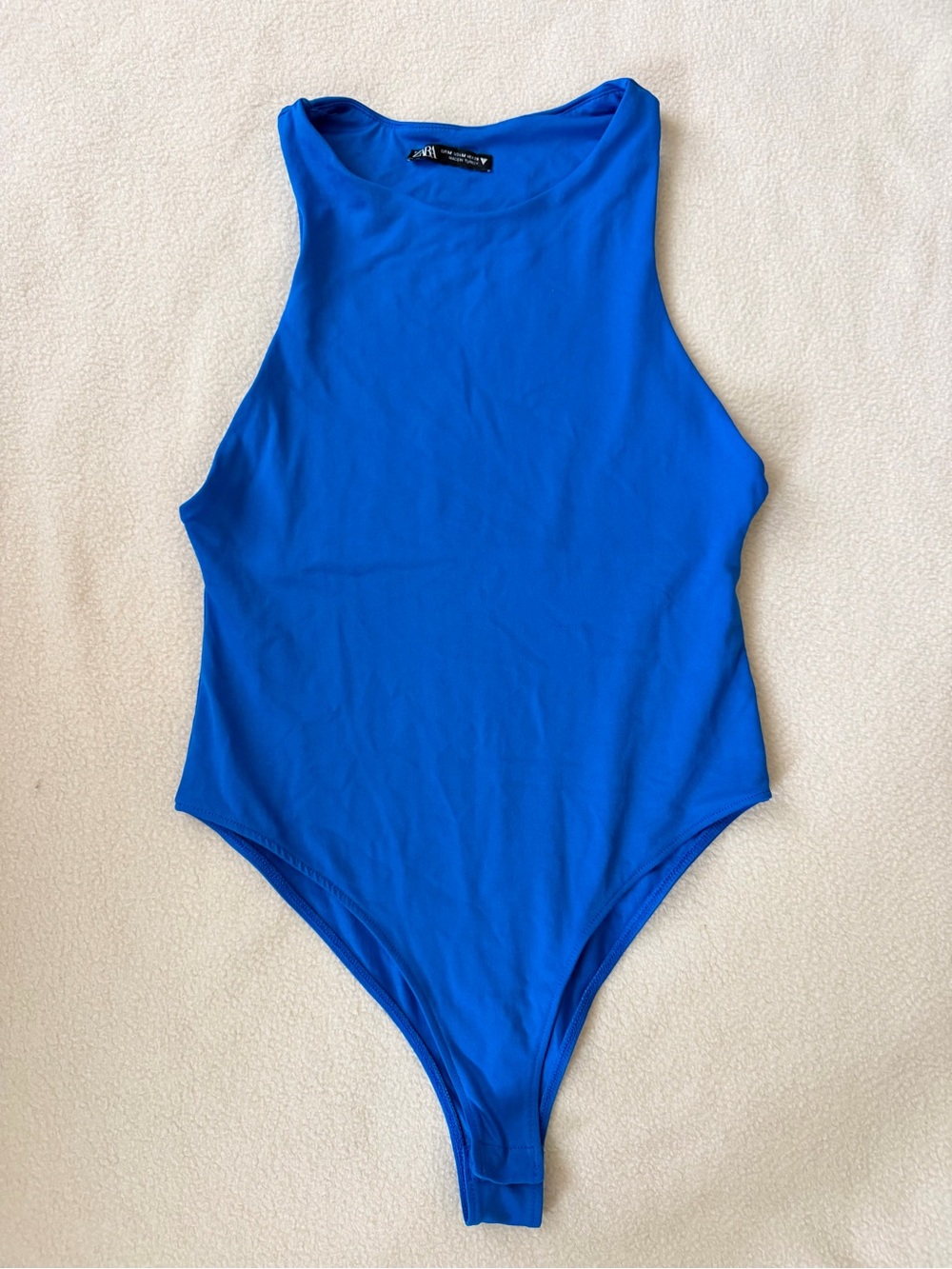 Zara Royal Blue High Neck Sleeveless Thong Bodysuit Size M